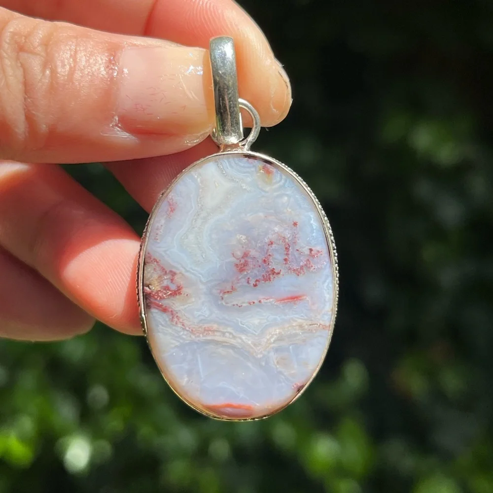 Silver plated red moss agate‎ pendant